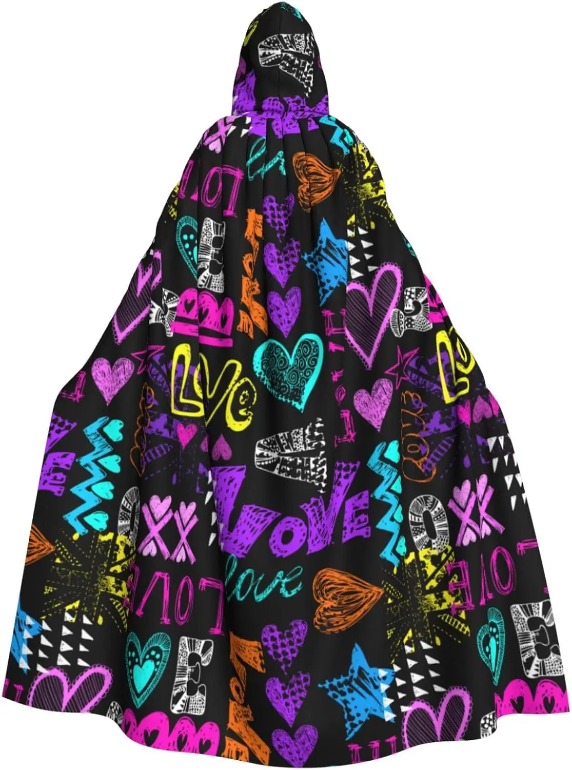 

Cartoon Heart Pattern HD Printed Hooded Cape Witch Medieval Costume Cosplay Halloween Vampire Cloak Fashion Unisex Clothing