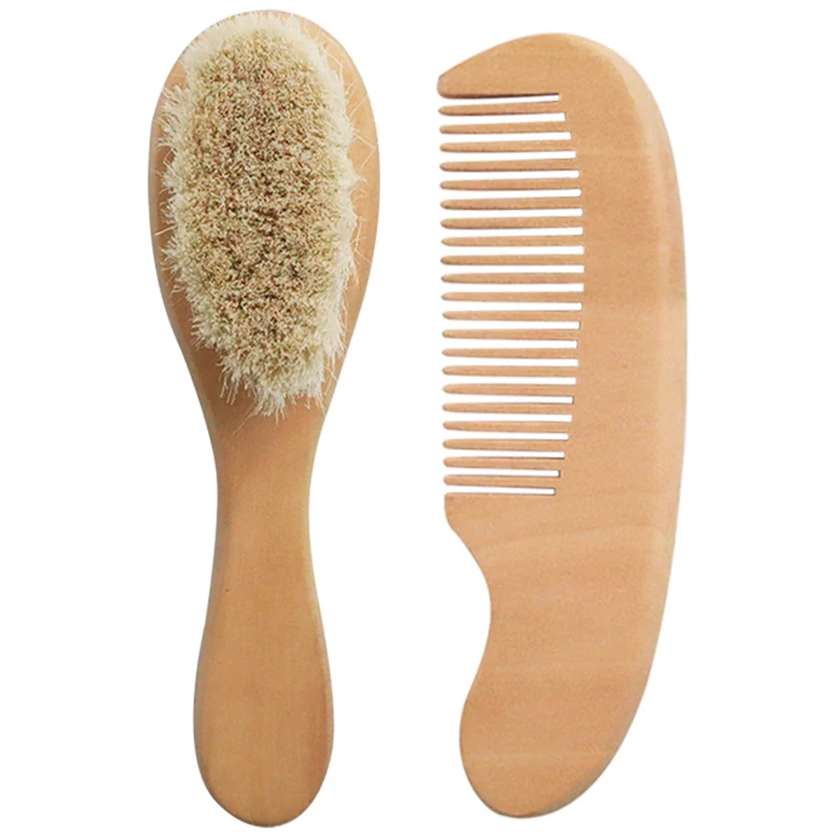 2 Pcs Baby Hair Brush and Comb Set Natural Soft Wool Bristle Toddler Hair Brush Wooden Baby Comb Practical Baby Brush Set for