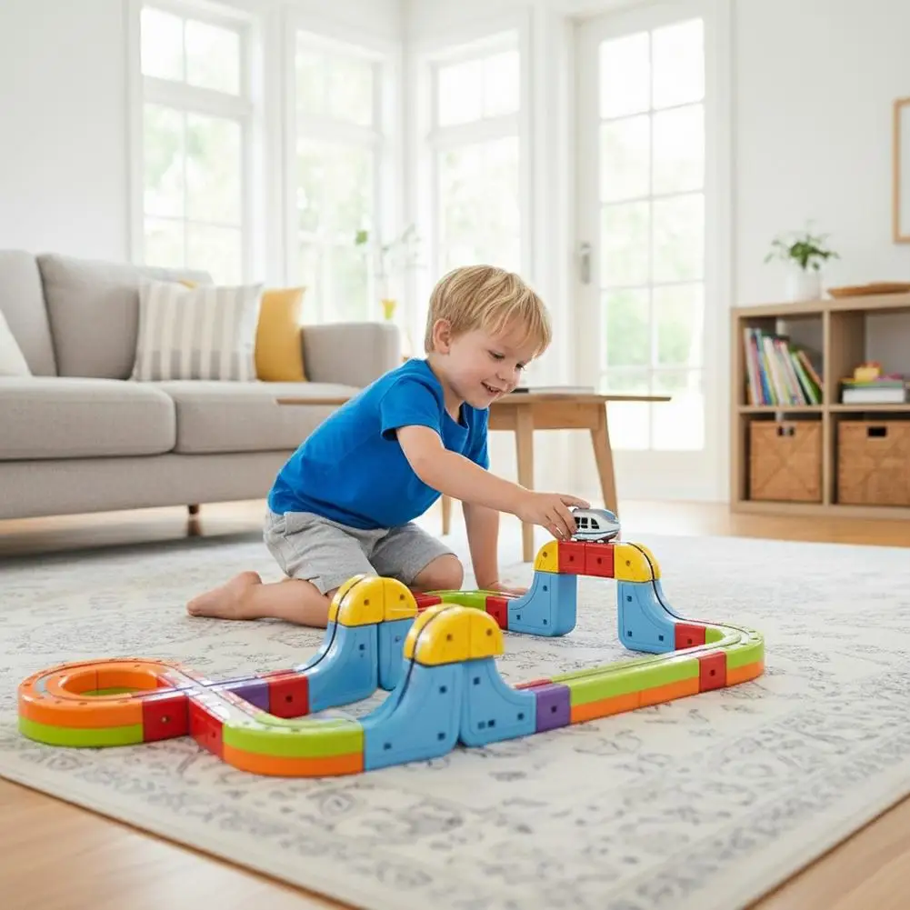 DIY Assembly Magic Rail Car Cube Toys For Kids Magic Electronic Track Train Construction Children Educational Toy Christmas Gift