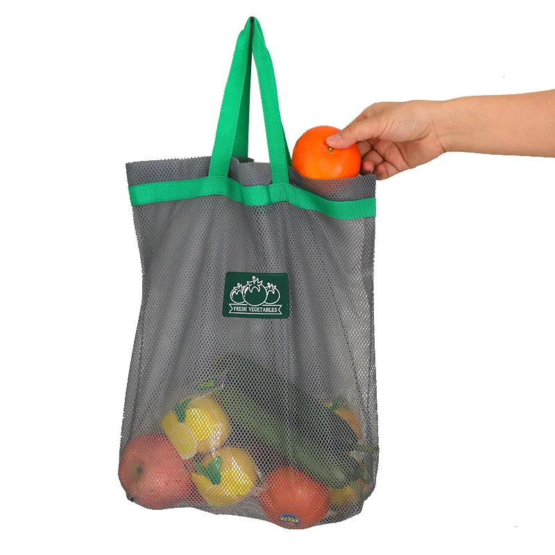 Bolsa de compras de malla portátil de gran capacidad, bolso de compras de frutas hueco, contenedor de compras de bolsillo de almacenamiento de artículos de cocina, suspendible