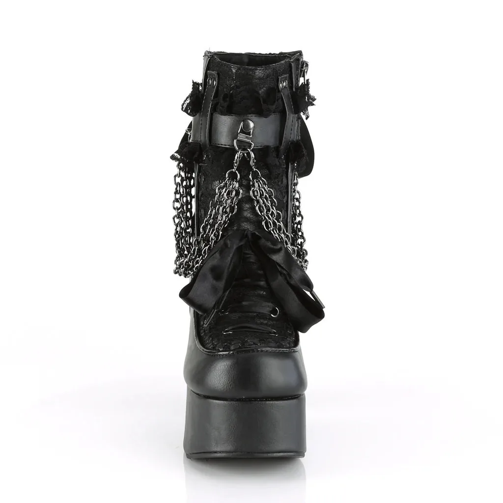 Gothic Ketten-Spitzen-Schleifen-Plateau-Stiefeletten Retro Runde Zehenpartie Quadratischer Absatz Klobige Plateau-Kurzstiefelette Damen Punk Party Schuhe – Detail 8