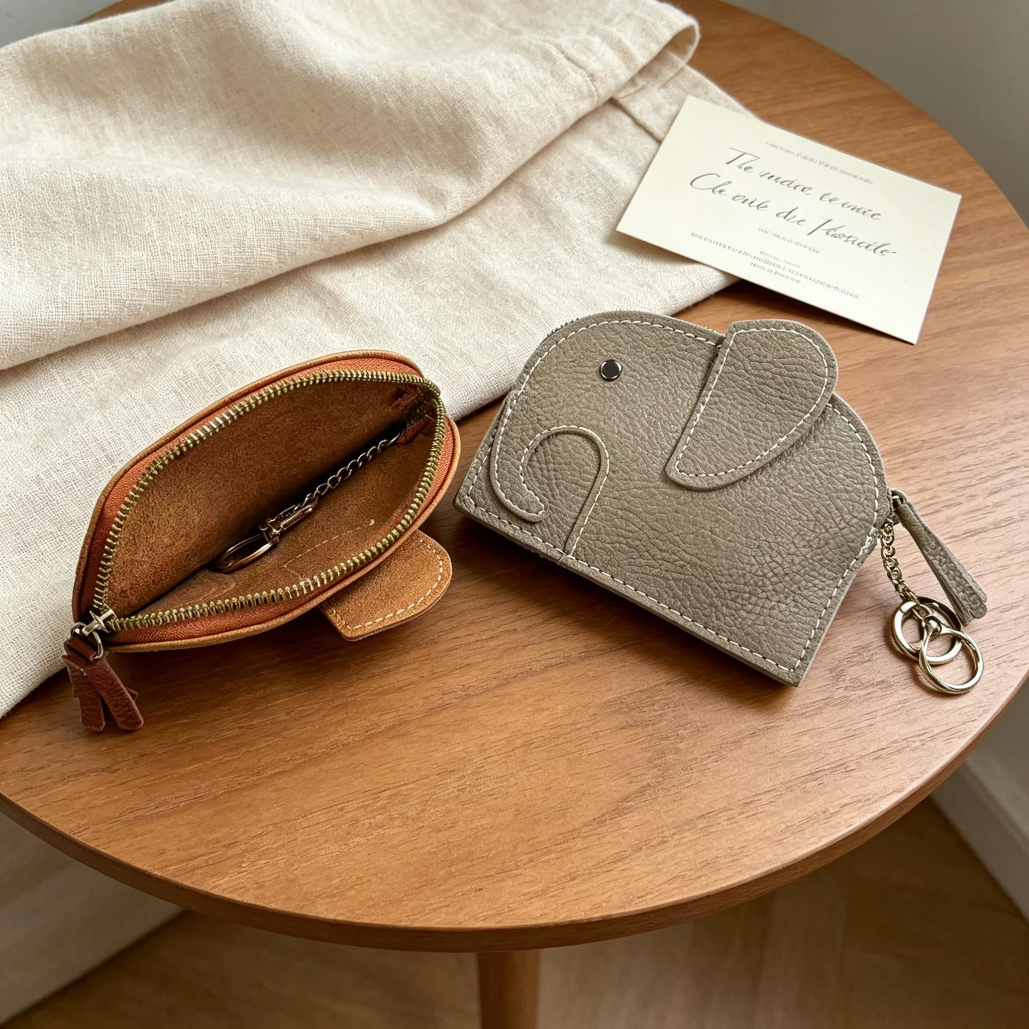 BUYLEMO Cartoon Elephant PU Leather Coin Purse, Vintage Keychain Portable Card & Cash Handheld Pouch