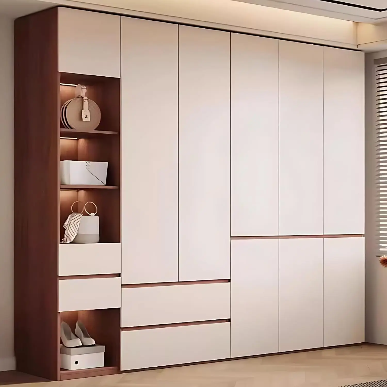 Bedroom Armoires - Solid Wood Wardrobe Closet With Storage & 2 Drawers, Modern Armoire Wardrobe Closet With Led Lights, No