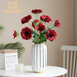 1PC Simulation 3 Heads Poppy Flower Silk Fake Flowers Wedding Party Home Decoration Flower Bouquet Wreath DIY Scrapbooking