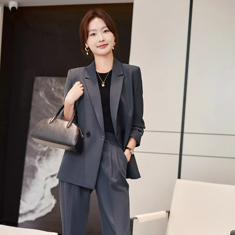 2024Suit Female College Student Civil Servant Interview Reply Business Wear Padded Shoulder Suit Jacket Loose Formal Wear