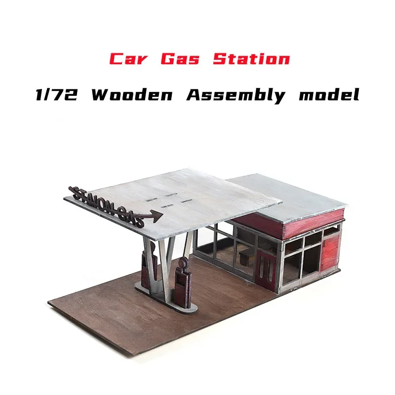 

1/72 Gas Station Building Scene Wooden Assembly Model Ornament DIY Handmade Toy