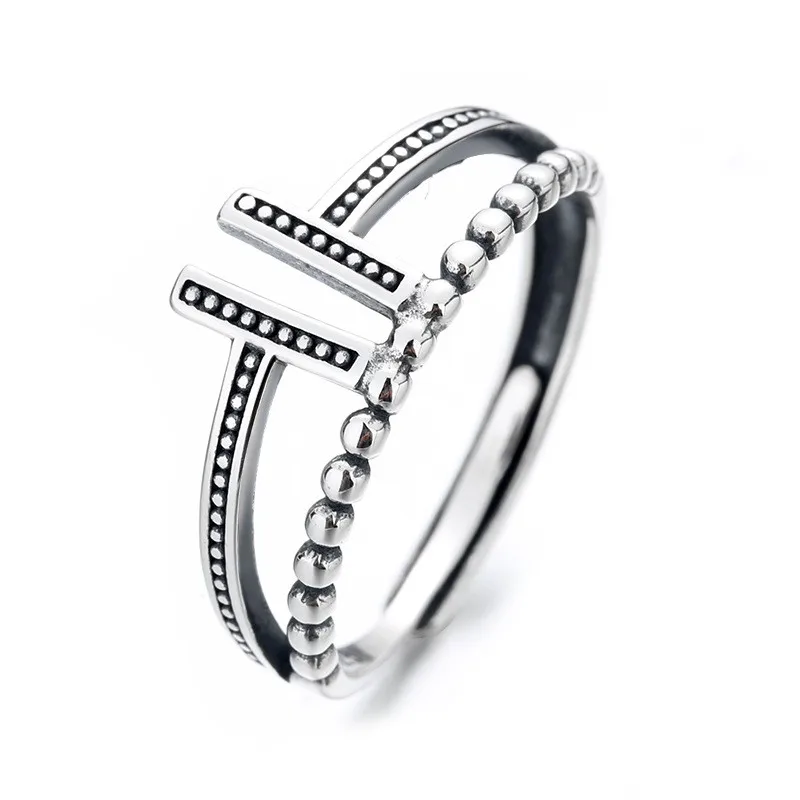 413J ZFSILVER Silver S925 Fashion Trendy Adjustable Retro Twist Wave Crossing Asymmetry Ringss Girls Women Wedding Party Jewelry