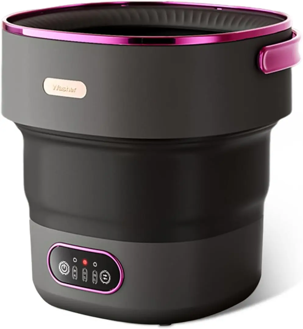 Portable Washing Machine, 13 L Foldable Mini Washer with with 4 Modes and Spin Basket Deep Cleaning of Underwear Baby Clothes and Small Clothes for Apartments Dorm RV Travel Hotel Laundry Black Purple