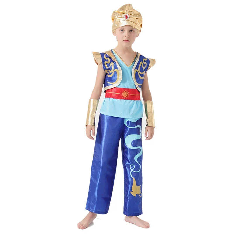 Kids Adult Aladdin Cosplay Full Set Outfits Arab Uniform For Boys Men Role Play Halloween Carnival Suit Anime Costume