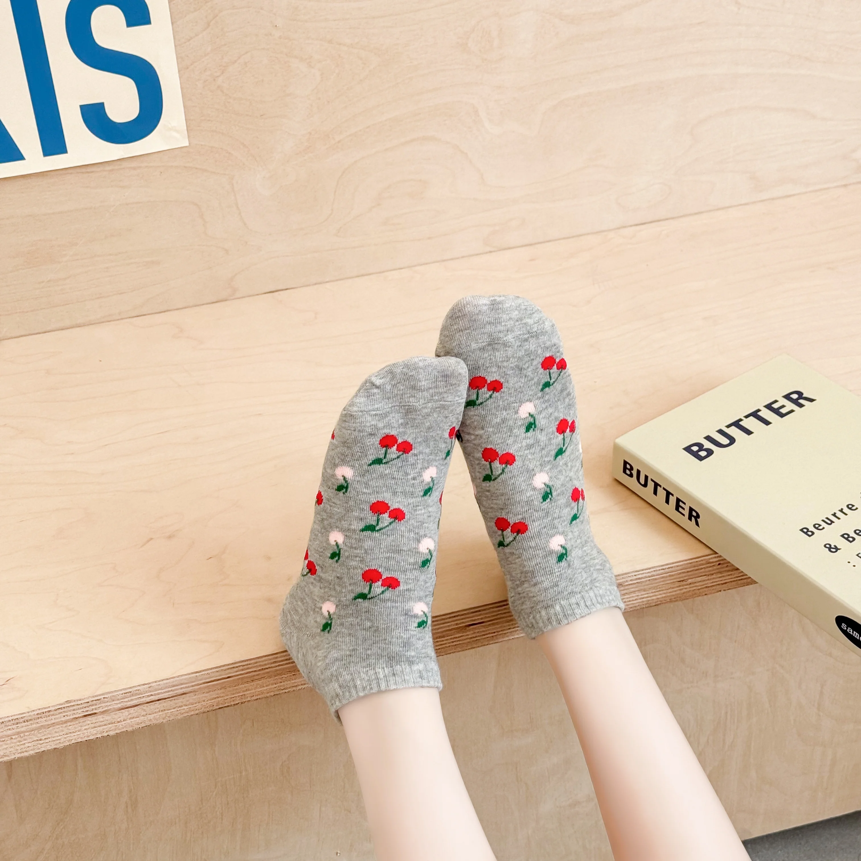 5 Pairs Multi-Color Women's Spring Summer Cartoon Fruit Boat Socks Fashion Japanese Style Short Socks Cute Cotton Student Socks