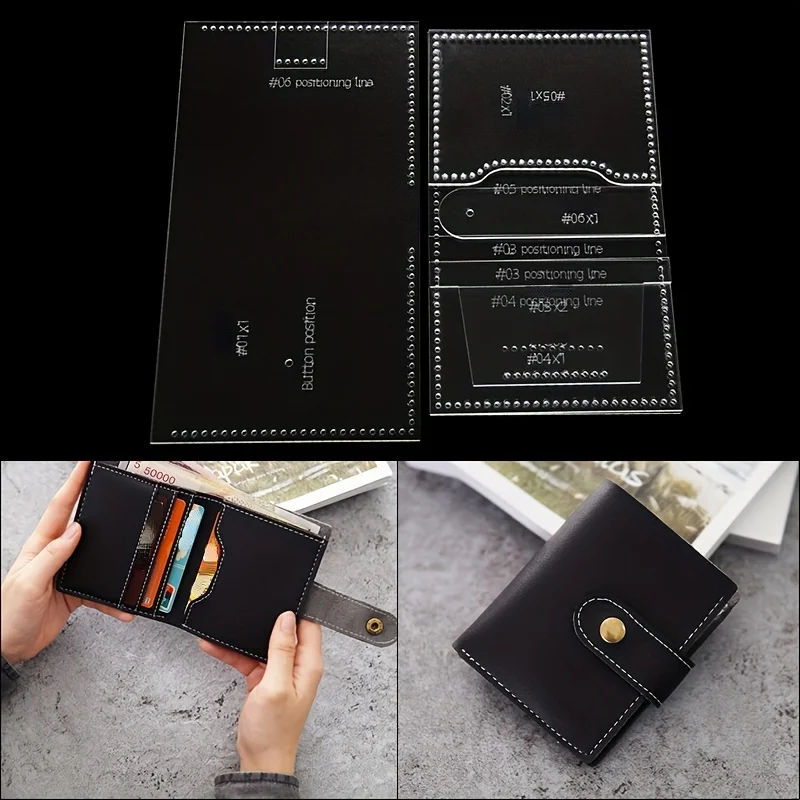6pcs Acrylic Mold Wallet Making Templates Business Card Bag Leather Pattern Mold DIY Wallet Stencil Handmade Leather Tool