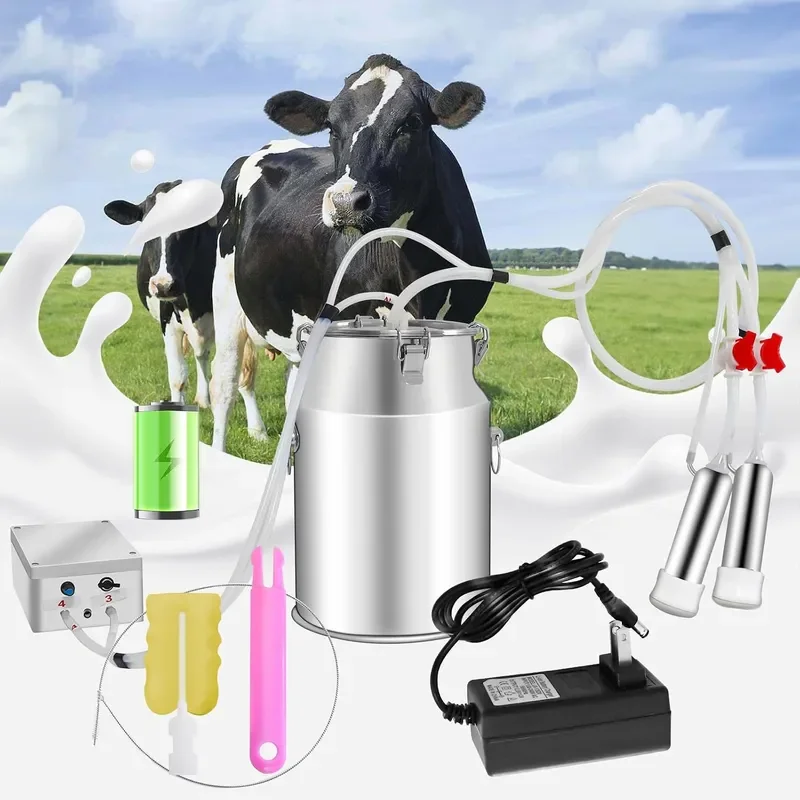 10L Cow Milking Machine Portable Vacuum Pump Rechargeable Electric Cow Milker Machine Adjustable Suction Pulsation Vacuum