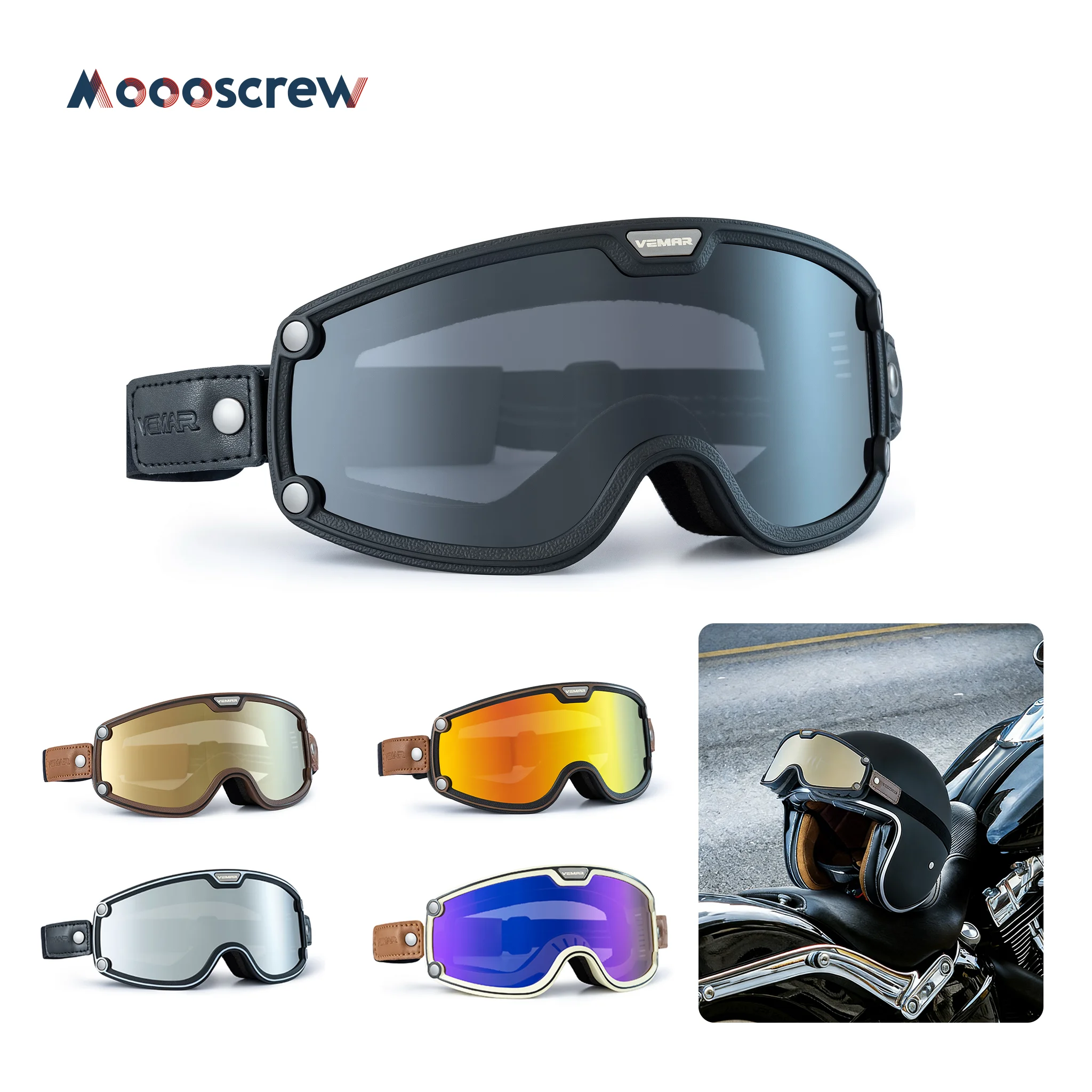 

Universal Motorcycle Riding Goggles, Wind & Sand Proof with Wide View PC Lens, Adjustable for Full Face Helmet & Outdoor Sports