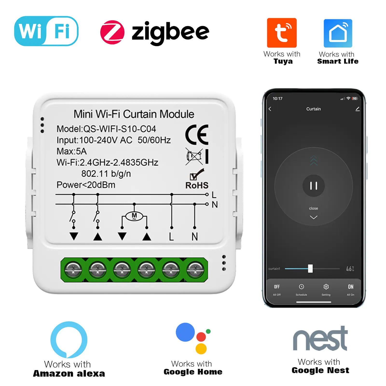 Tuya wifi zigbee módulo de interruptor de cortina inteligente para persianas rolo motor do obturador controle app trabalho com alexa google casa vida inteligente