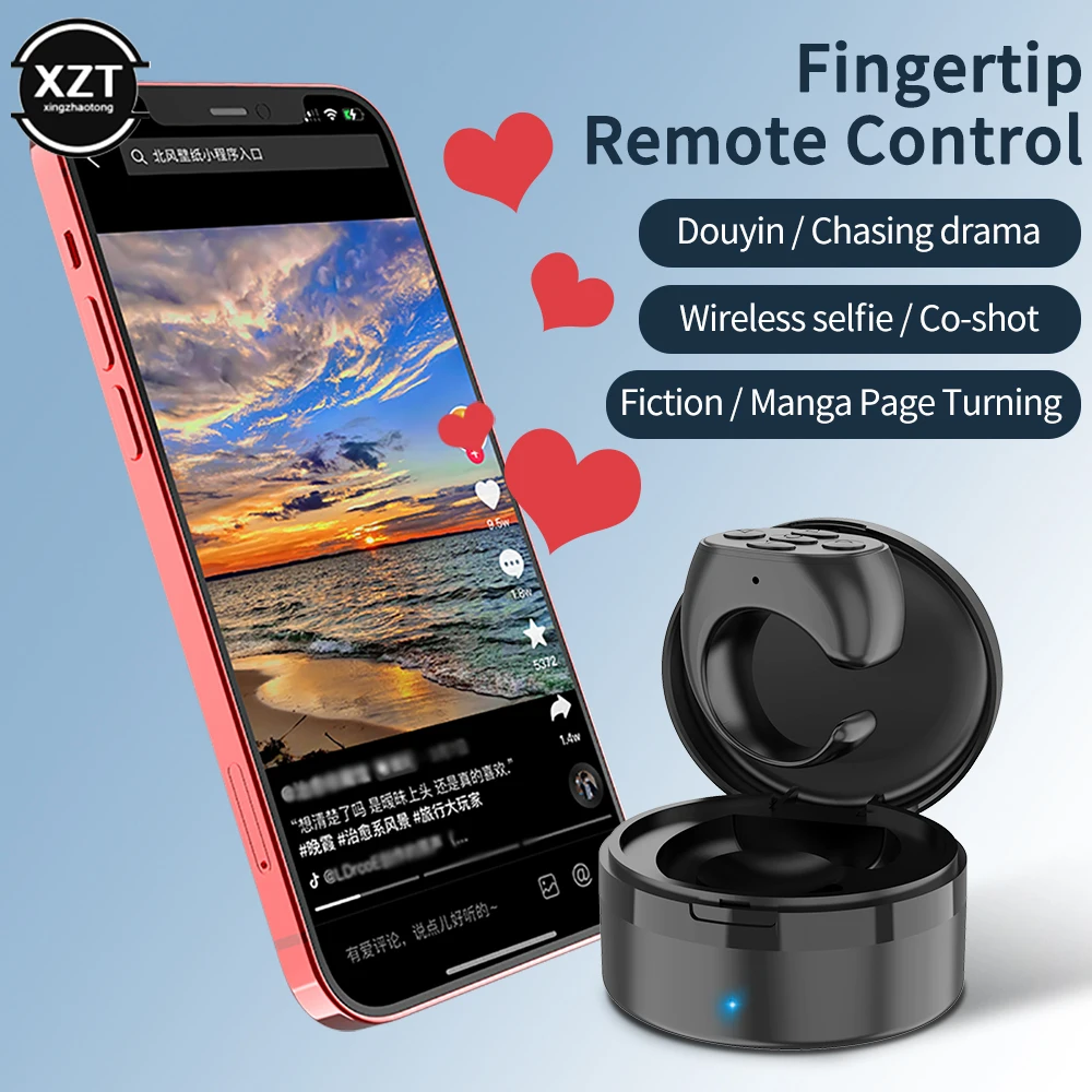 Bluetooth-compatible Fingertip Video Controller Page Flipping Device for Short Video Mobile Phone Remote Control Ring Controller