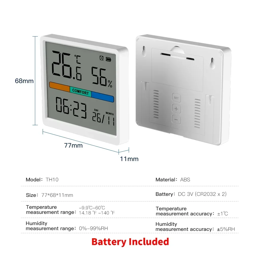 LCD Digital Thermometer Hygrometer Indoor Room Electronic Temperature Humidity Meter Sensor Gauge Weather Station for Home Clock