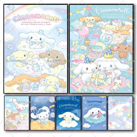 1PC MINISO Cinnamoroll 귀여운 포스터 자체 접착 아트 방수 종이 스티커 커피 하우스 바 룸 벽 장식