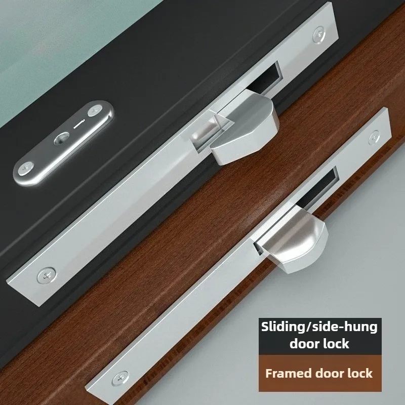 1 SET Sliding Door Hook Lock Aluminum Alloy Window Locks Anti-Theft Safety Wood Gate Floor Lock With Cross Keys for Wooden Door