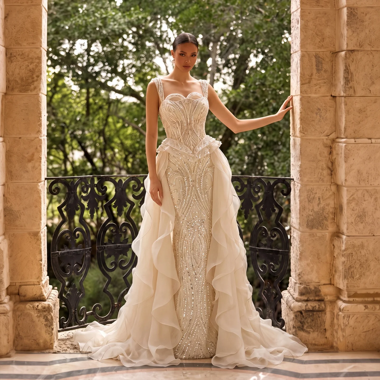 Sharon Said Evening Dresses Luxury Sheath Spaghetti Straps Tulle Beaded Pearls Dubai Wedding Formal Party Gowns SS236 Customized