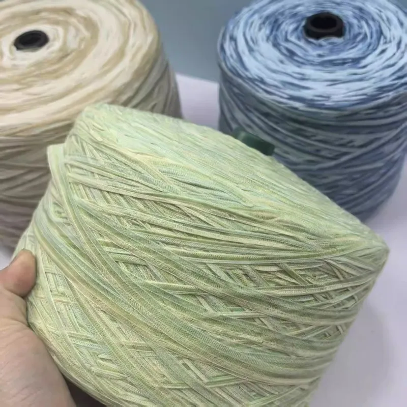 

9MM Widened Cotton Flat Ribbon Thread with Three Color Gradient Hand Woven Thread for Weaving Spring Summer Sweater Products