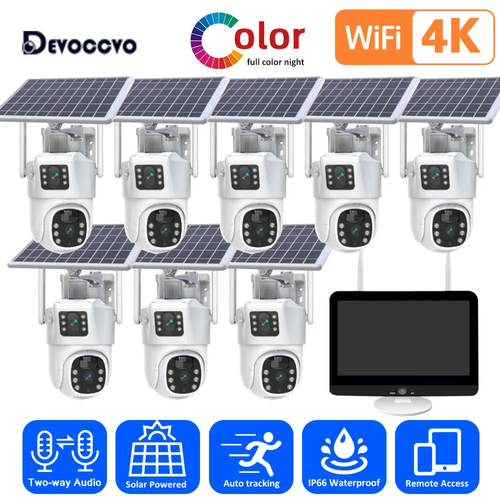 

Dual Lens 4K Solar Wifi PTZ IP Security Camera System 12.5" LCD Monitor NVR Kit 8CH Wireless CCTV Video Surveillance Kit 10CH