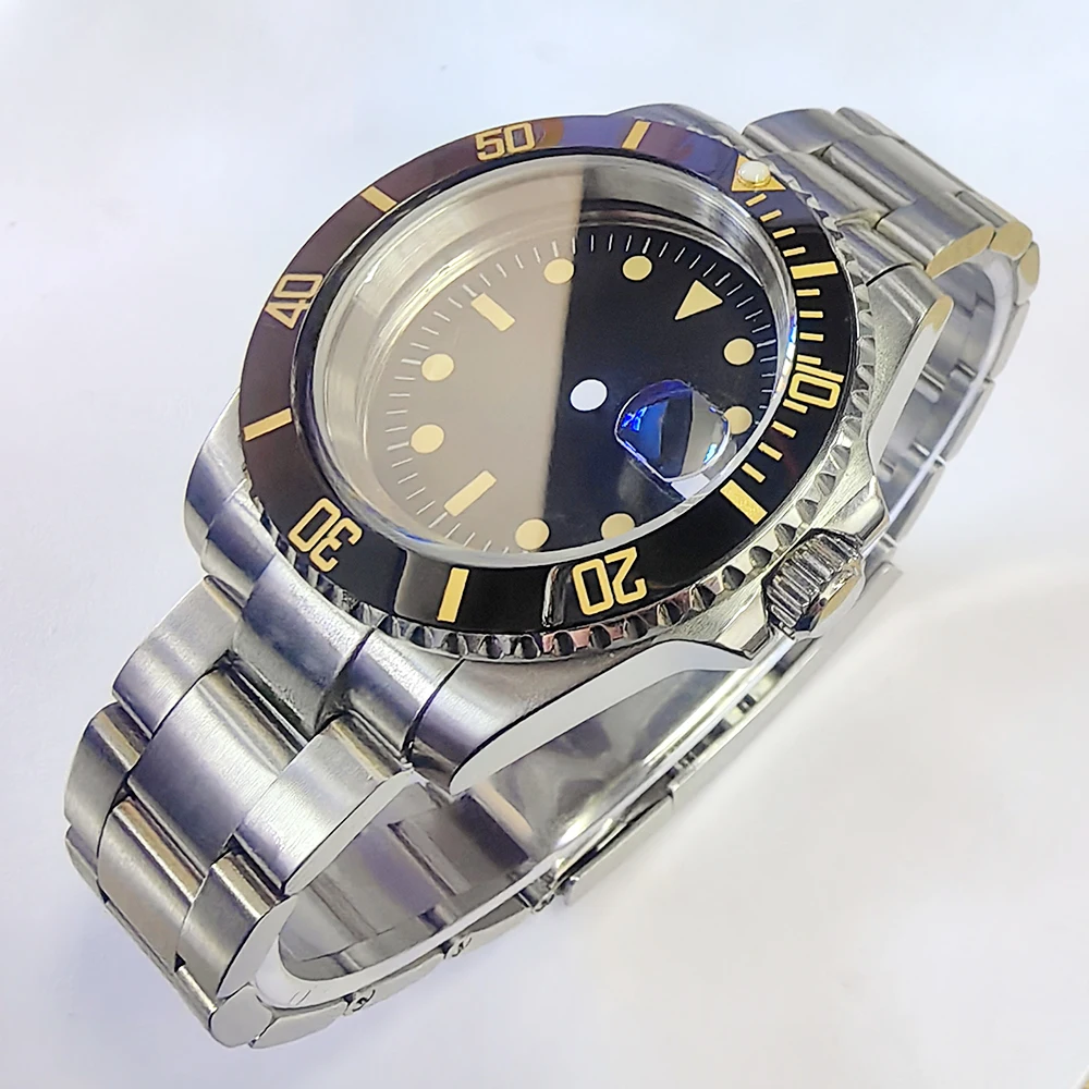 40MM シルバーケース、28.5MM ブルーイルミネーションダイヤルとベゼルストラップ、NH35/36 Miyota 8215 ムーブメントに適したサファイアガラス