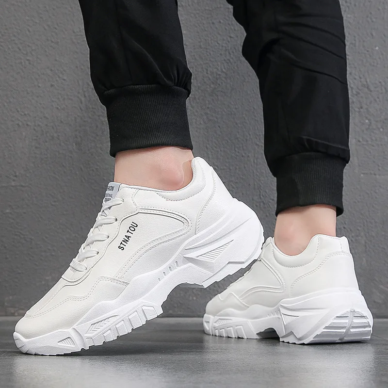 Zapatillas de deporte vulcanizadas con plataforma para hombre, zapatos vulcanizados de cuero blanco con cordones, novedad de otoño, 2023