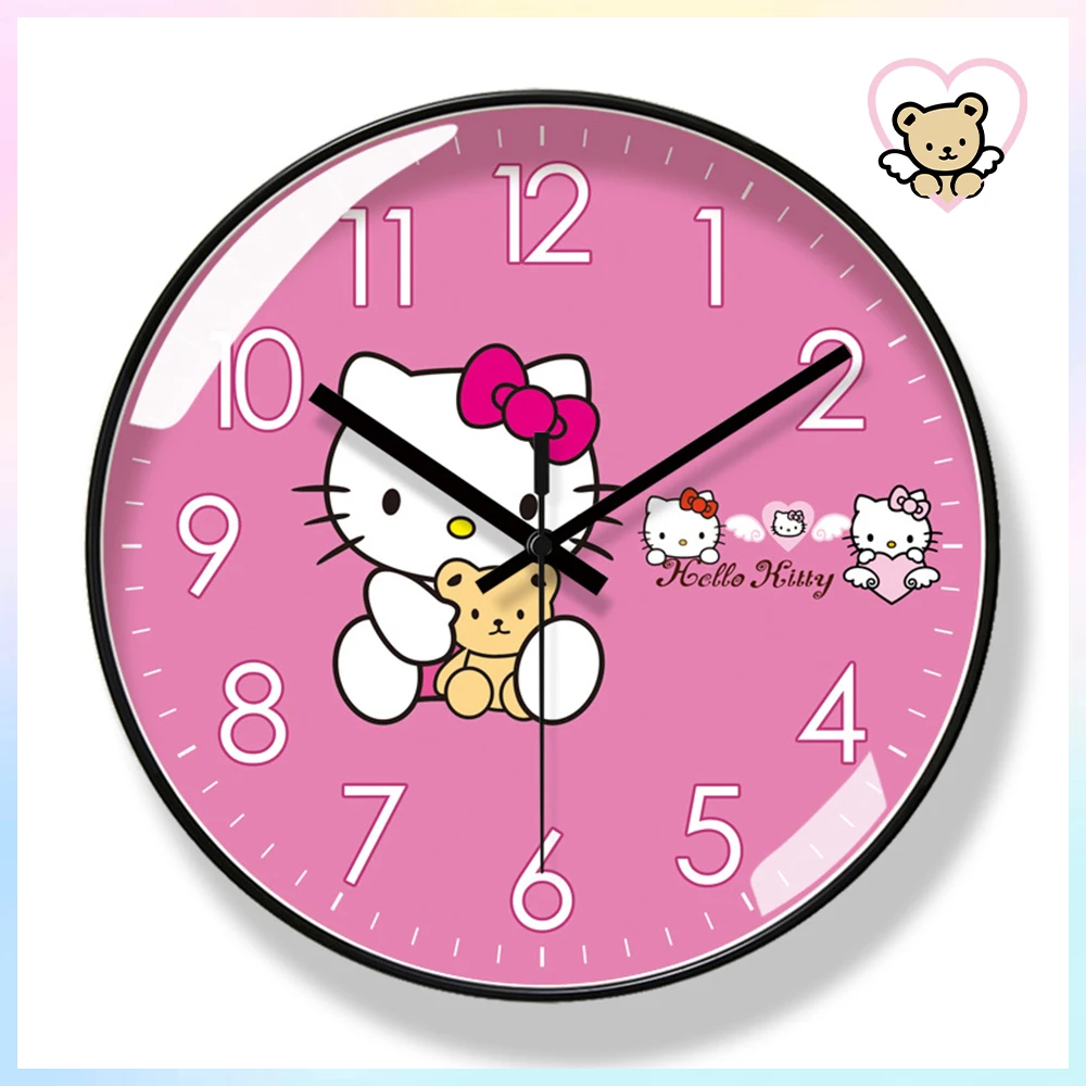 

Anime Wall Clock Hello Kittys Circular Clock Cute Cartoon Kawaii Children Mute Clock Room Kitchen Decoration Toys for Girls Gift