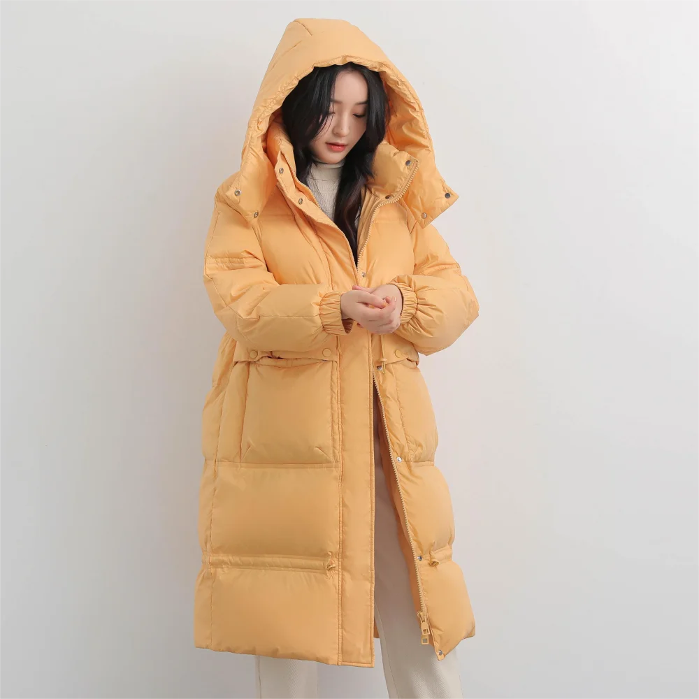 YAYA 2022 Women Down Jacket Detachable Hood Long Overcoat Light Soft Fabric Winter Puffy Padded Parkas