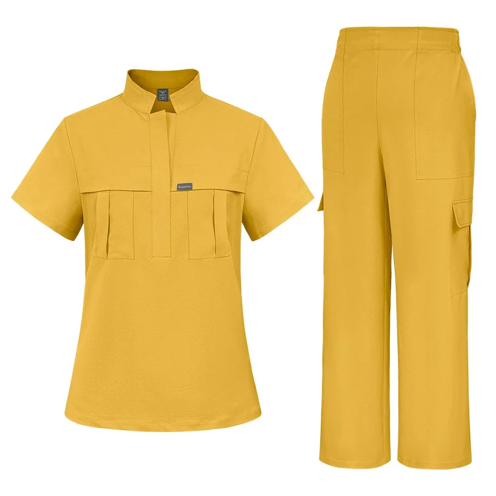 Autumn New Arrival Designer Stand Collar Medical Scrubs Solid Color Quick Dry Breathable Doctor Nurse Uniform Beauty Salon