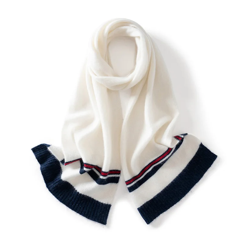100% Cashmere Scarf For Autumn And Winter Three-Color Striped Neck Warmer Fashionable Summer Air Conditioning Warm Shawl