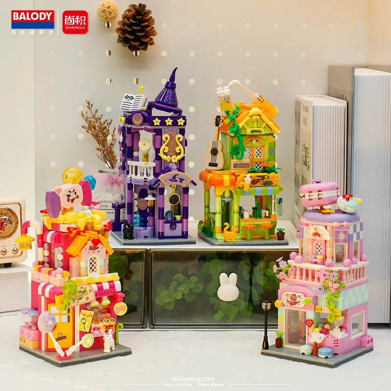 Balody Street View Magic House Building Blocks Rainbow Candy House 3D Model City Mini Bricks Sets Kids Kits for Christmas Gift