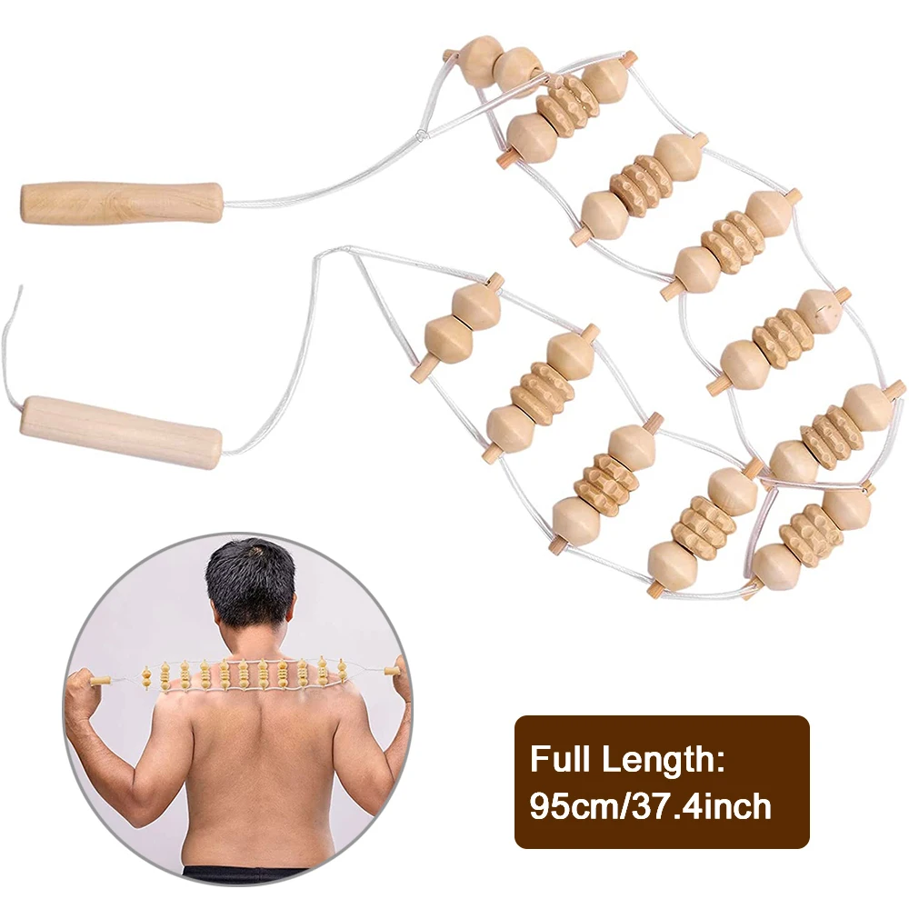 1Pcs Back Massager with Rollers and Rope,Multi-Functional Back Roller & Neck Massager,Eases Muscle Tension& Supports Skin Health