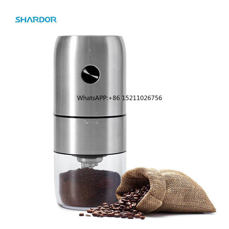 Mini Coffee Grinder for Camping Rechargeable Multiple Fine to Coarse Grind Settings Electric Burr Coffee Grinder