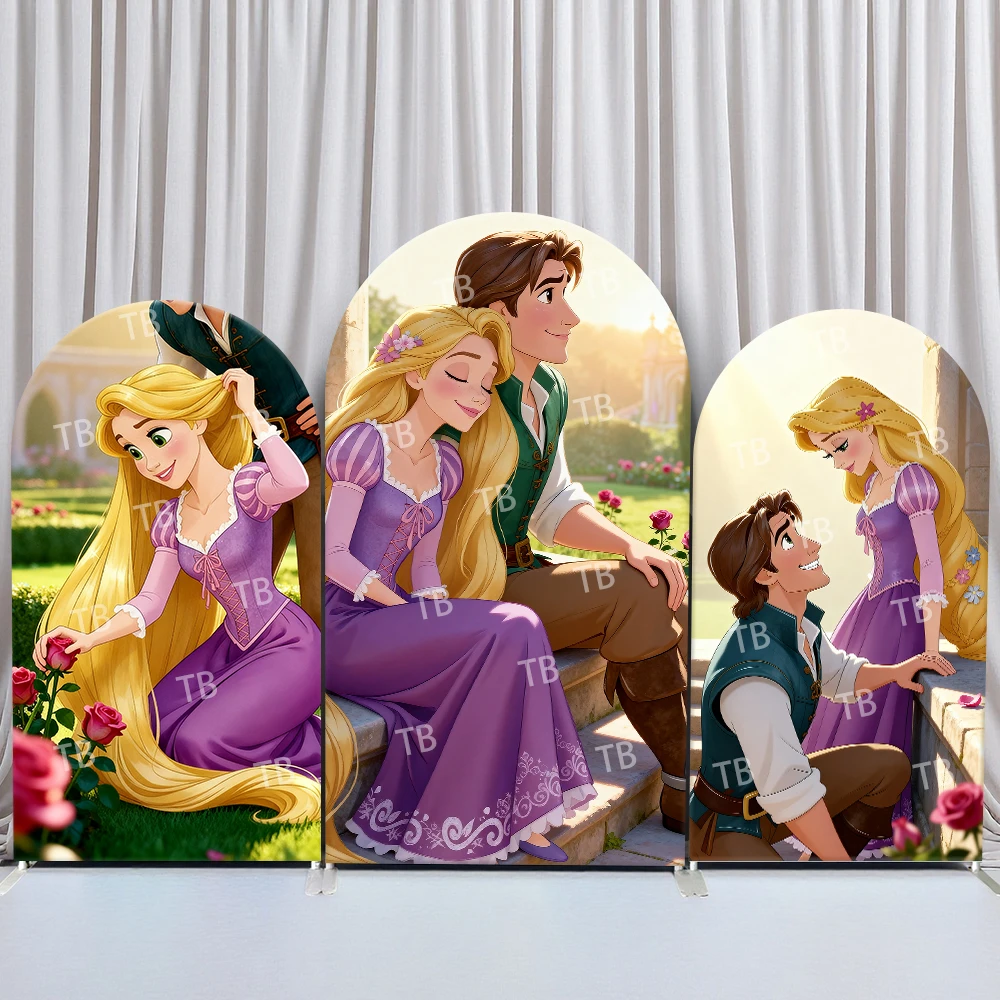 

Tangled Rapunzel & Flynn Rider Arch Backdrop Cover Rose Garden Romantic Theme Photo Booth Props for Wedding Events Decoration