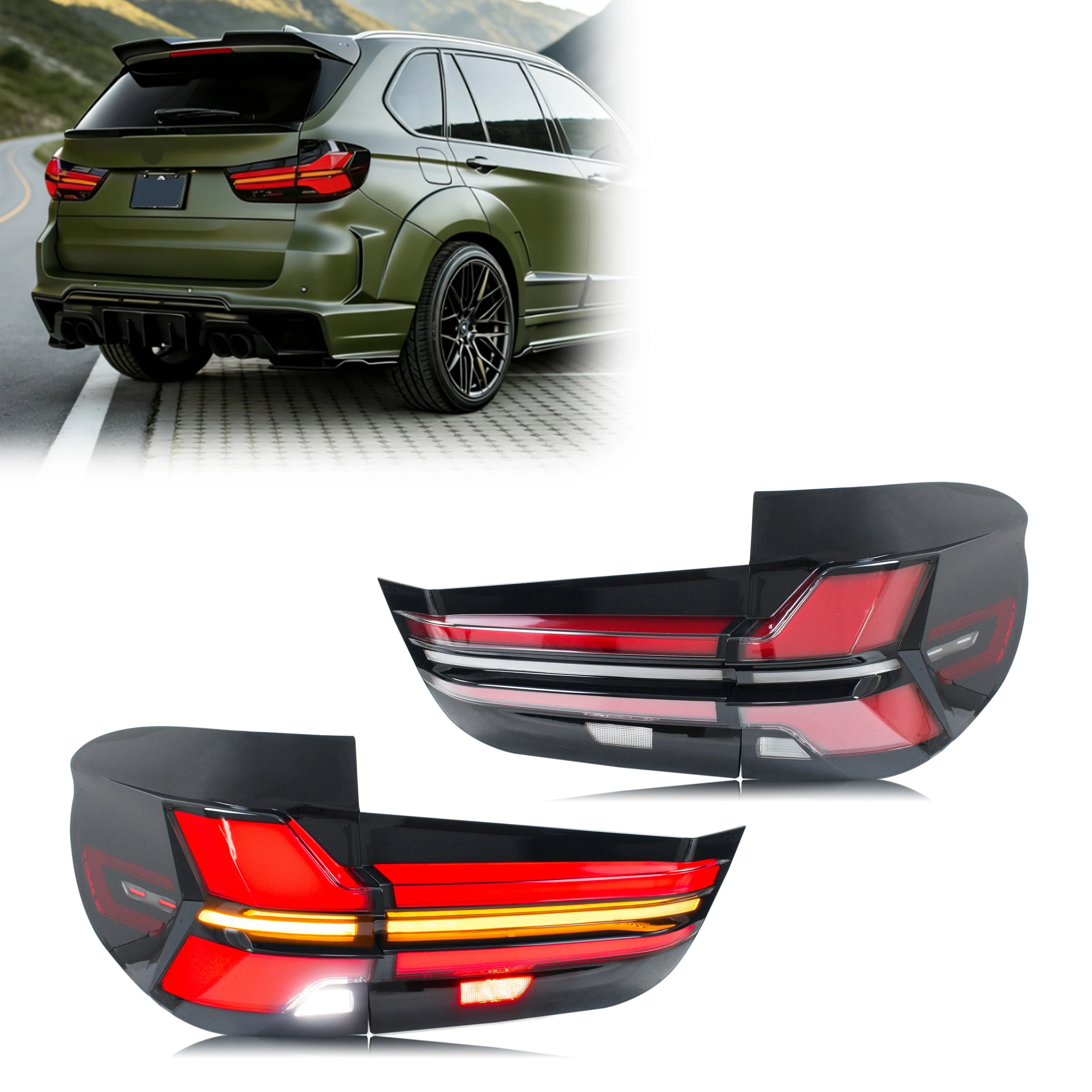 LED-Rückleuchten für BMW X5 2014-2018 F15 mit Sequenziellem Blinker und Start-Animation, Heckleuchten-Set