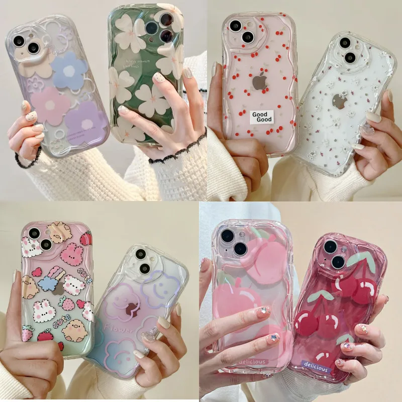 Case for OPPO Reno 8T 5G 8 Pro 7Z 8Z 5 F9 F11 R15 Pro A78 A98 A58 5G Cherry Fruit Flower Cover Cream Wave Edge Soft Clear Couqe