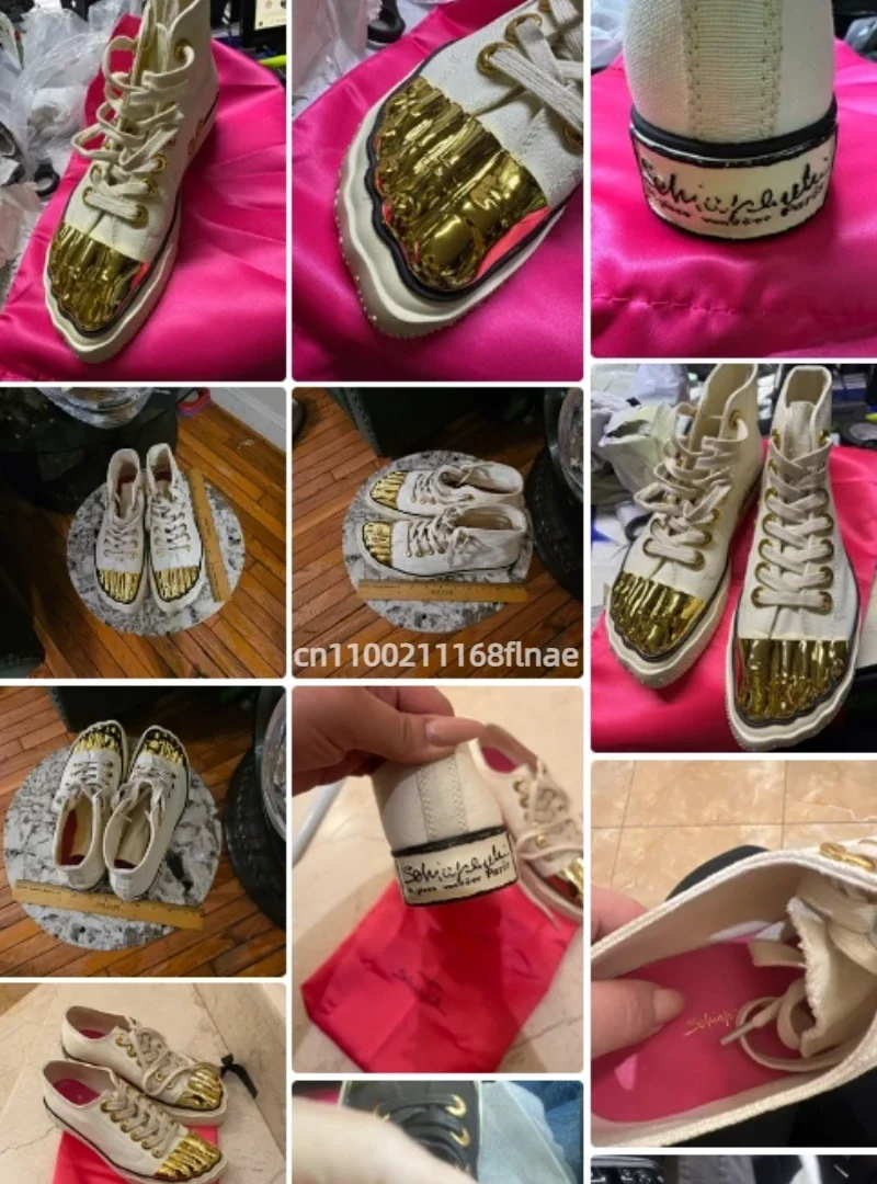Goldene Canvas-Sneaker für Damen und Herren, rutschfest, atmungsaktiv, hochwertige Streetdance-Performance-Schuhe mit Schnürung und flacher Sohle – Detail 2