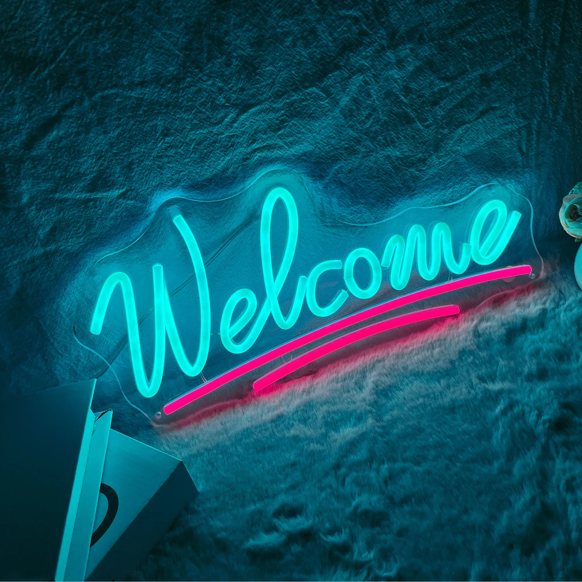 Welcome Shape Lamp Neon Sign for Business Storefront Window Glass Door Decor Custom Color blocking design Art Sign up Light