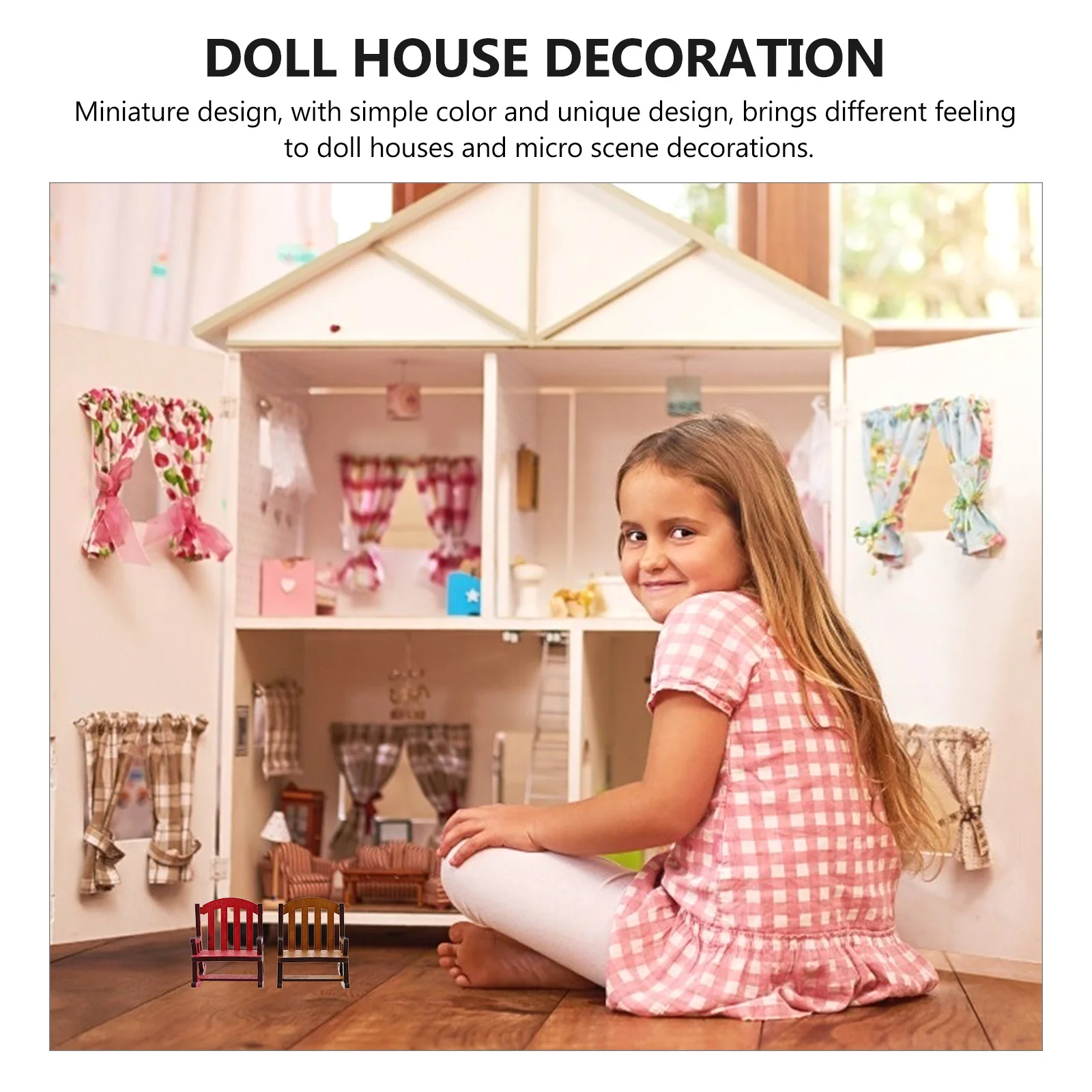 2 pezzi mini sedie a dondolo casa delle bambole in legno arredamento per mobili in miniatura per espositore da tavolo ornamento da giardino fatato gioco per bambini