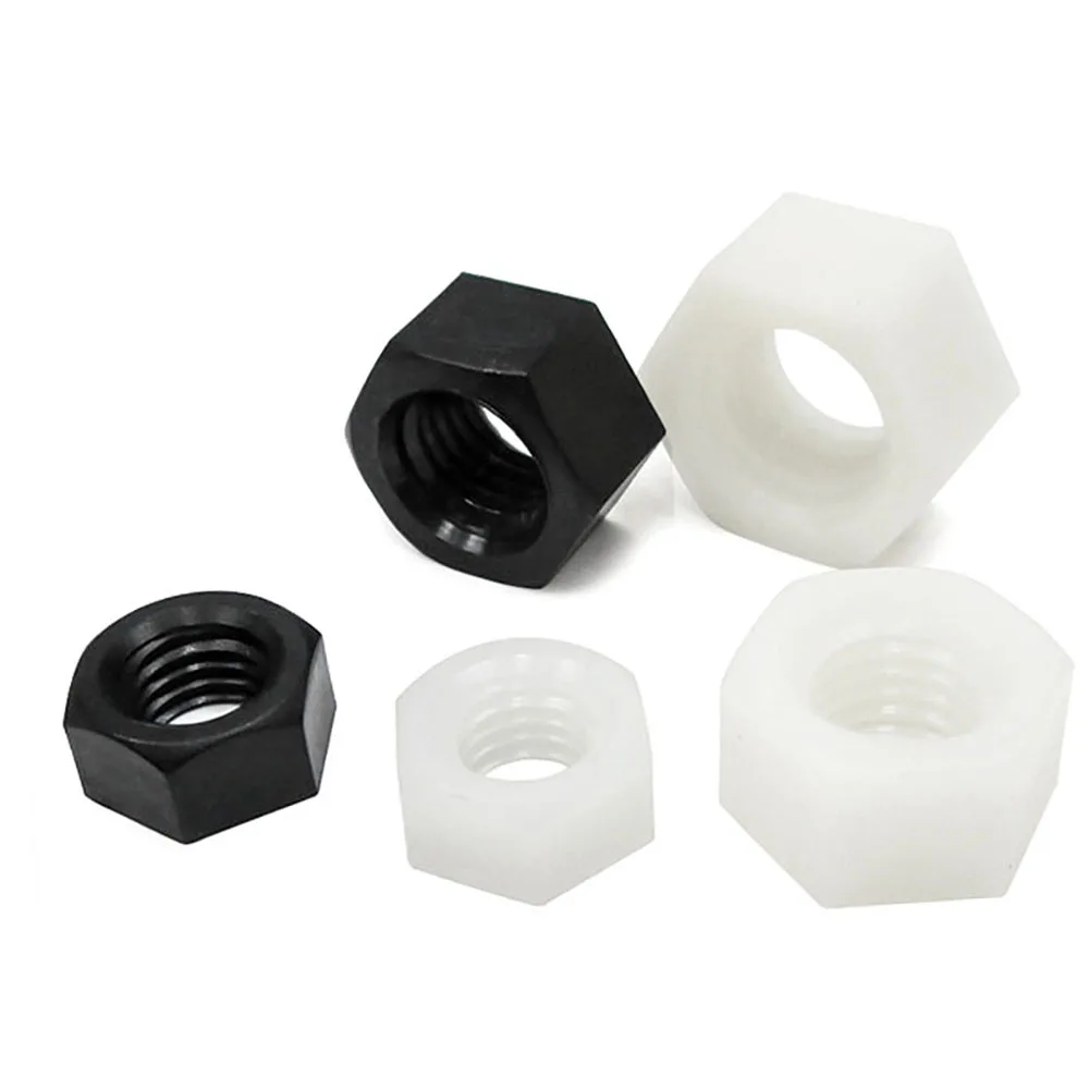 50Pcs Nylon Hex Lock Nuts M2 M2.5 M3 M4 M5 M6 White Or Black Plastic Nylon Locking Hex Hexagon Nut For Screws Bolts B6170-2000