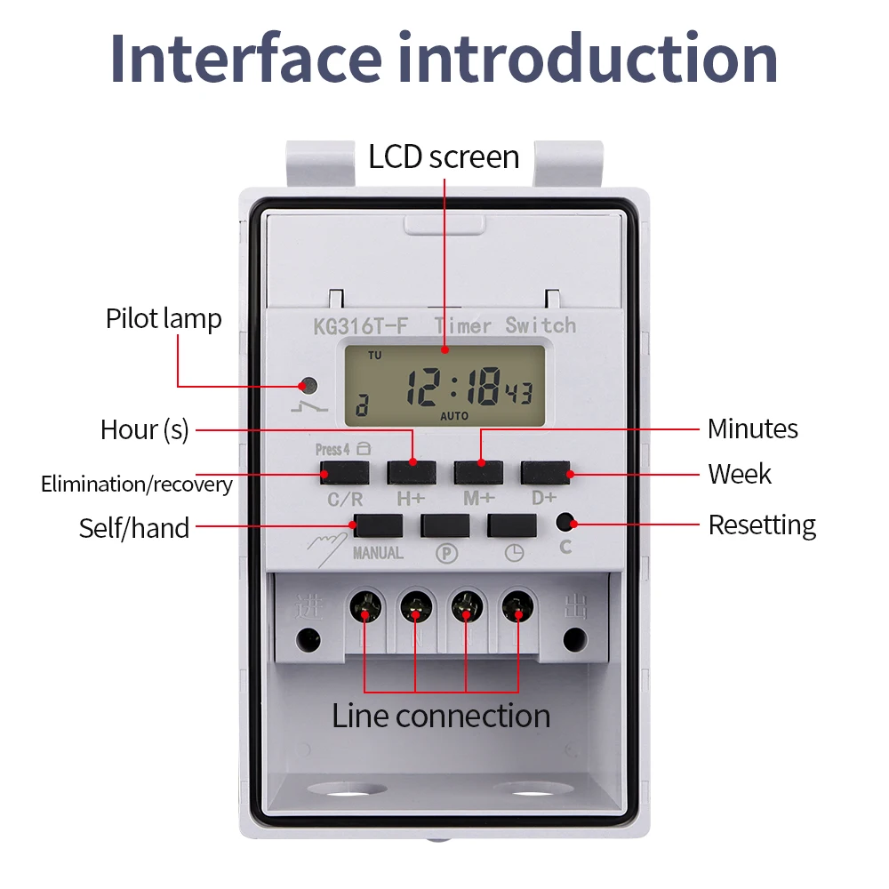 KG316T-F Digital Timer Switch 220V 30A Waterproof Wall Hanging Weekly 7 Days Programmable Electronic Timer With Button Lock