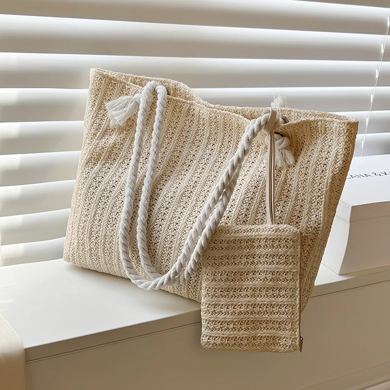 Sommer Stroh Taschen Für Frauen Weben Totes Damen Handtaschen Designer Reise Große Kapazität Strand Schulter Tasche Mit Mini Geldbörse