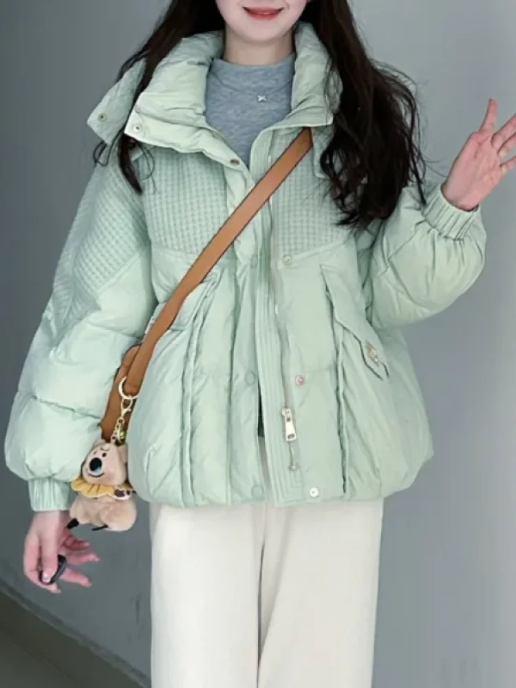 

Faionable High-End Hooded down Cotton Jaet Women's Winter Luxury Thi Warm Bread Sle Outerwear Korean Loose Fit Long S...