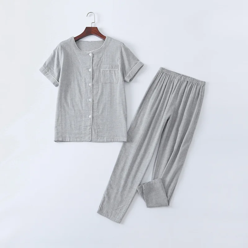Ensemble de pyjama à boutons pour femmes, chemise et pantalon, vêtements de nuit à manches courtes imbibés, 100% coton, vêtements de nuit lounge, printemps et été
