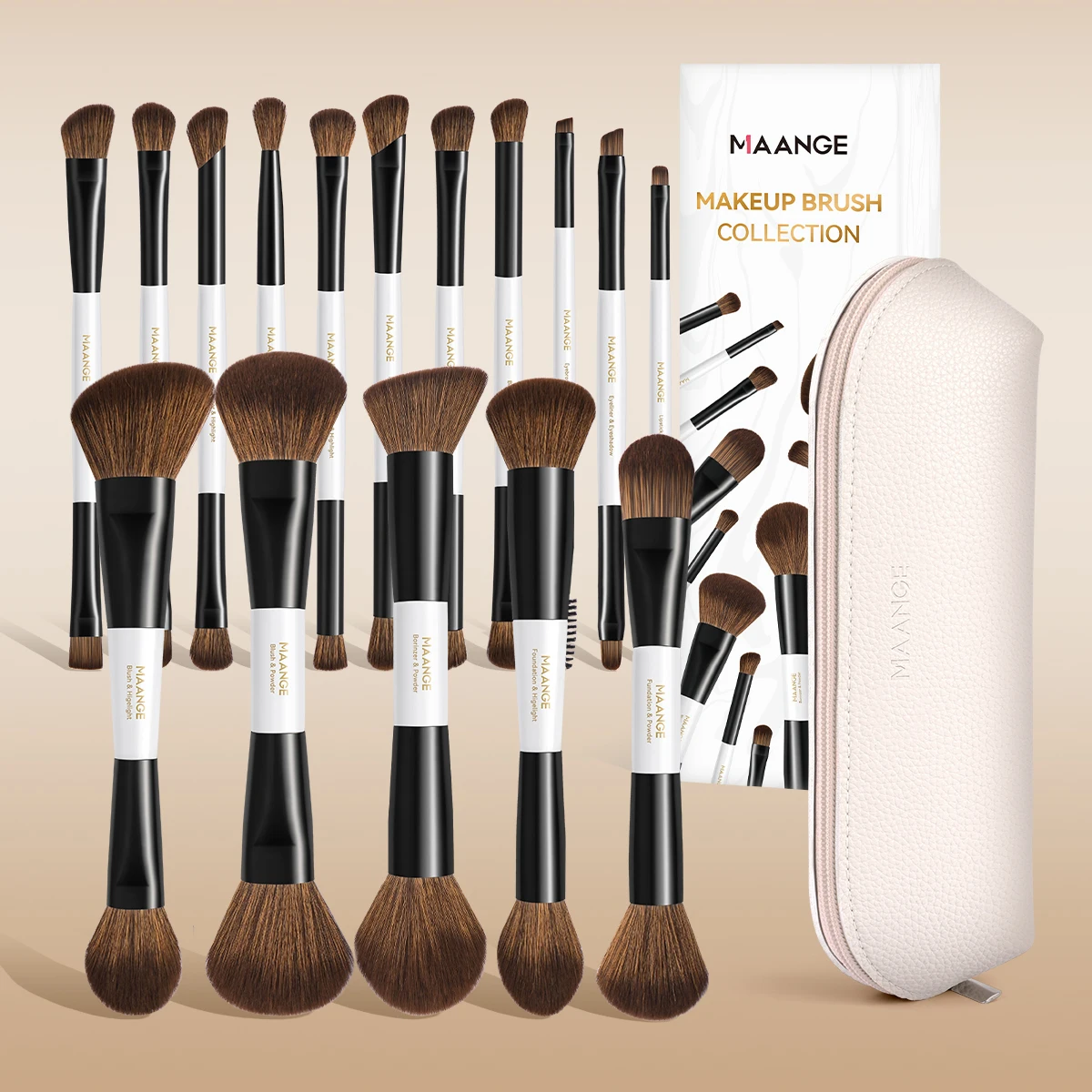 MAANGE Juego de 16 brochas de maquillaje con bolsa de almacenamiento, brocha para base, brocha para sombra de ojos, brocha para difuminar, brocha para corrector, juego de viaje fácil de transportar