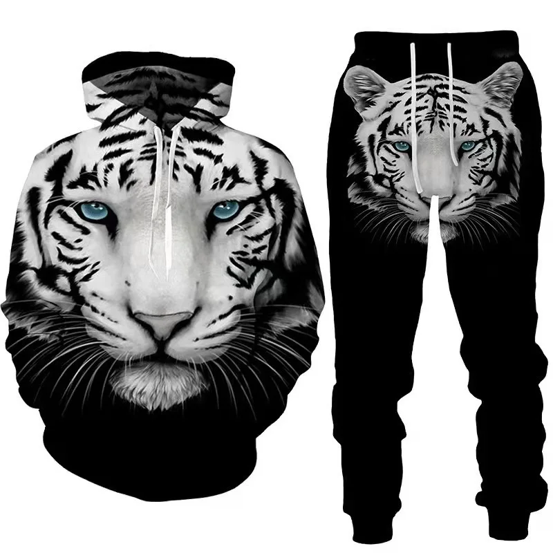 Tier 3d Löwe Tiger gedruckt Hoodie Hosen Anzug coole Männer/Frauen 2 Stück Sport bekleidung Trainings anzug Set Herbst und Winter Herren bekleidung