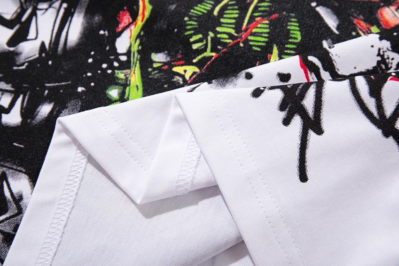 Übergroße Gewaschene Weiße T-Shirts für Herren Vintage Glänzender Diamant-Graffiti-Druck Relaxed Fit Hip Hop Urban Streetwear T-Shirt Top – Detail 11