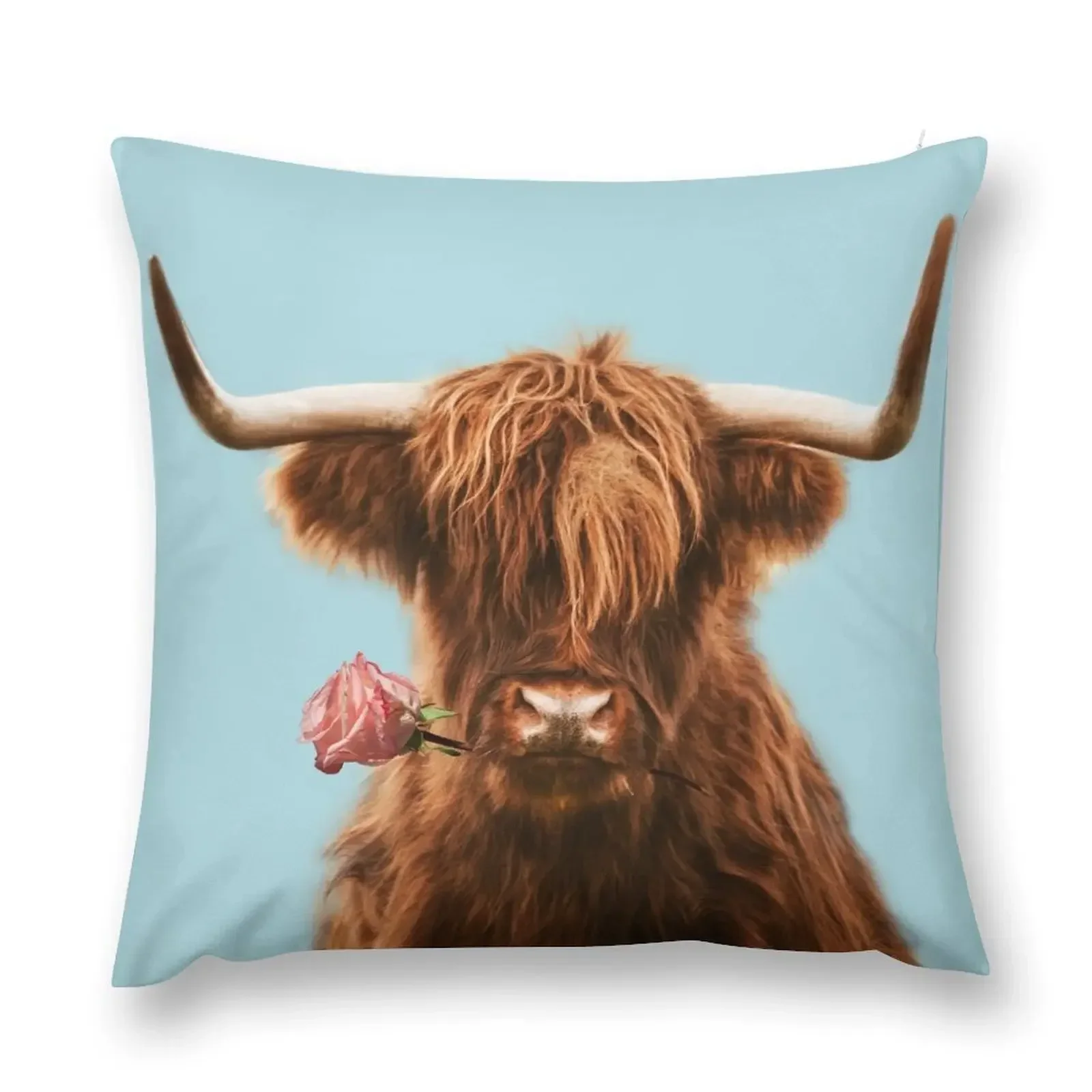 

Sweet Highland cattle in blue Throw Pillow Elastic Cover For Sofa Christmas Pillowcase pillow
