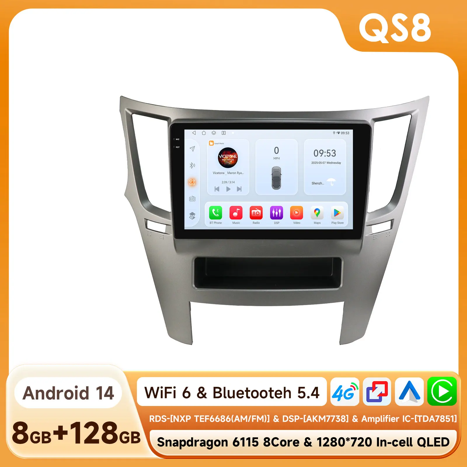 Autoradio für Subaru Legacy Outback 2010-2014, kabelloses Carplay, Autoradio mit DSP, 4G WIFI, RDS 6115, Android Auto, GPS-Navigation, intelligente Stereo-Systeme